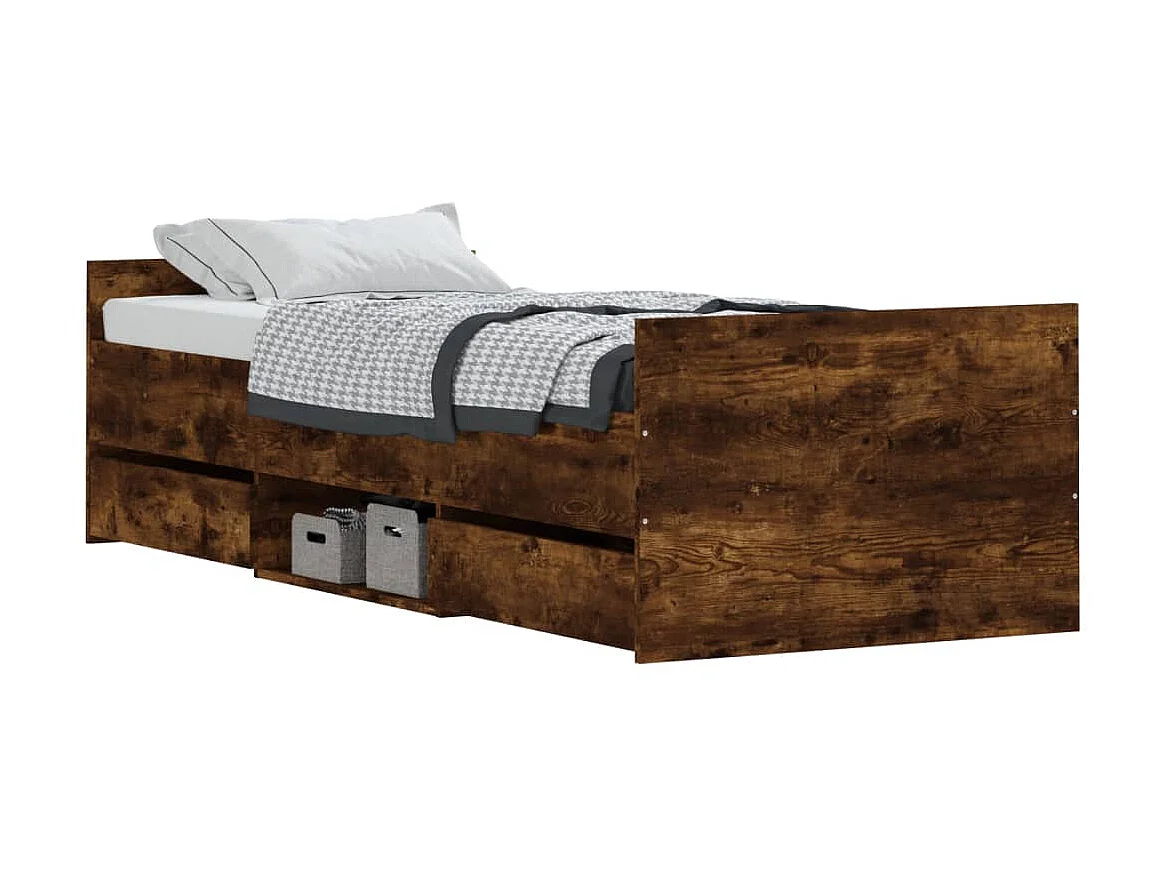 Lit-75x190 cm tête de lit et pied de lit chêne fumé EGGB88192