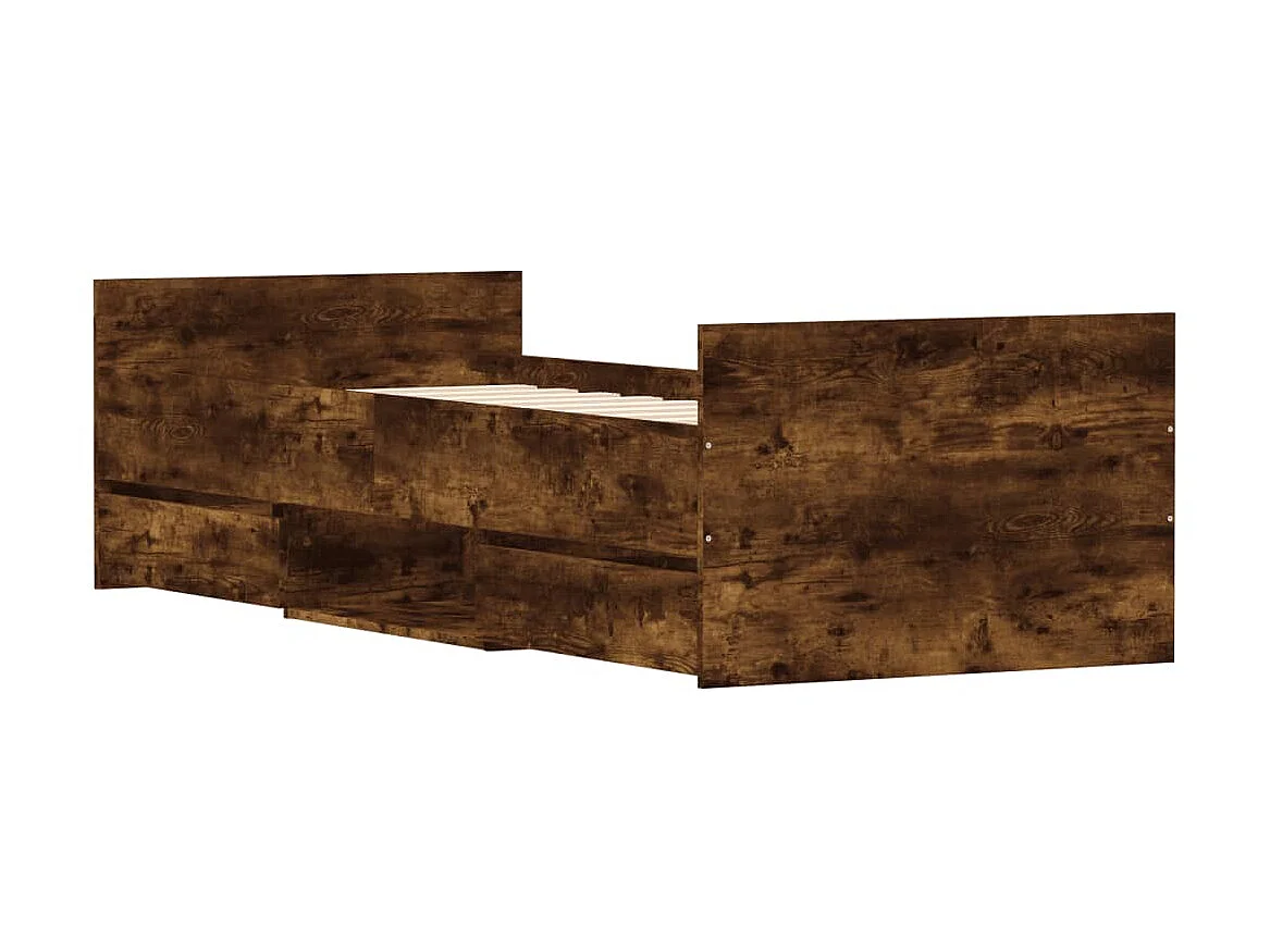 Lit-75x190 cm tête de lit et pied de lit chêne fumé EGGB88192