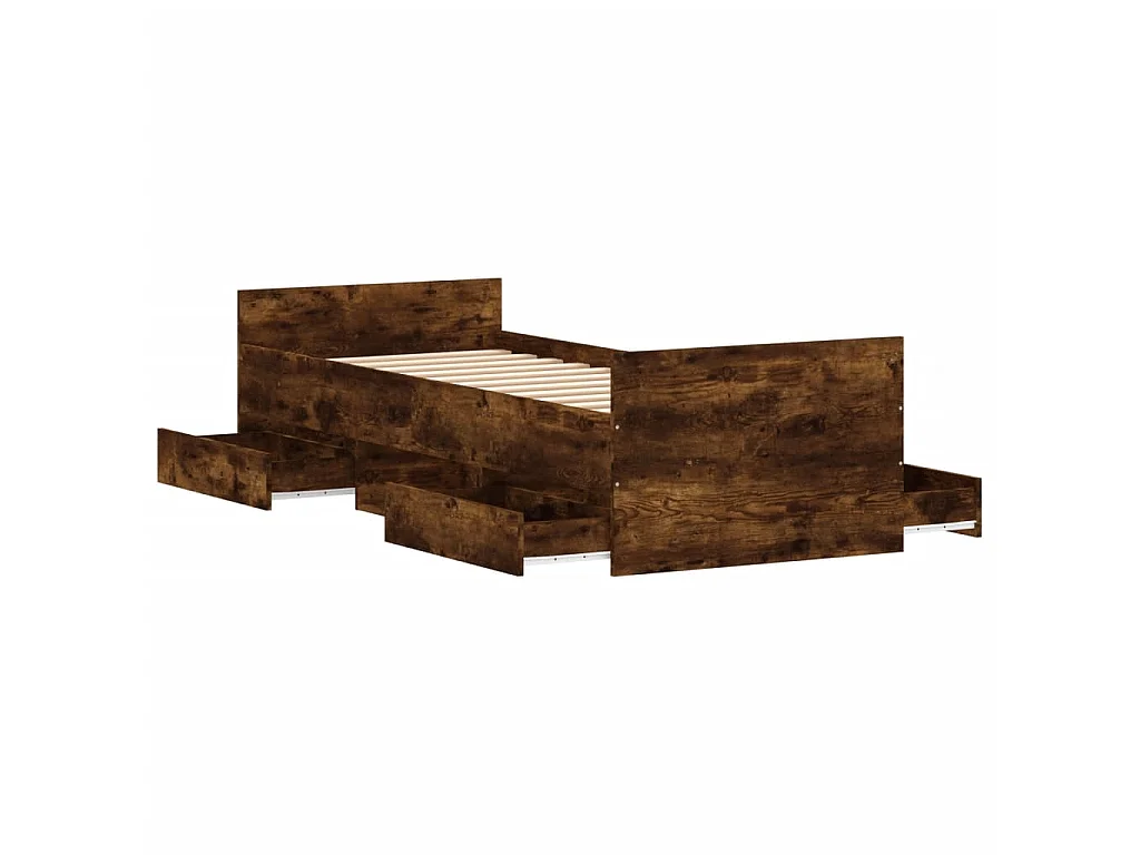 Lit-75x190 cm tête de lit et pied de lit chêne fumé EGGB88192