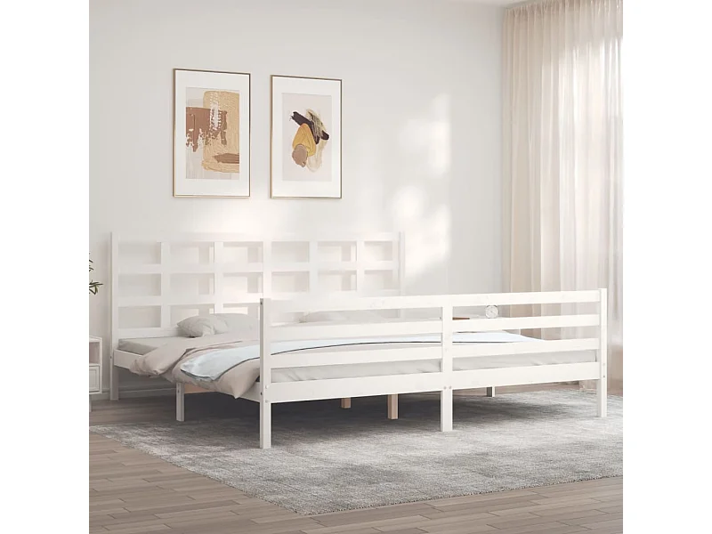 Bedframe met hoofdbord massief hout wit 200x200 cm NL82144