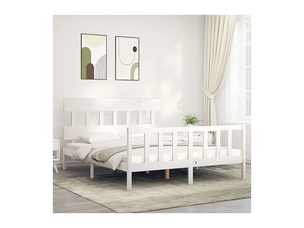 Lit-160x200 cm avec tête de lit blanc bois massif EGGB20888