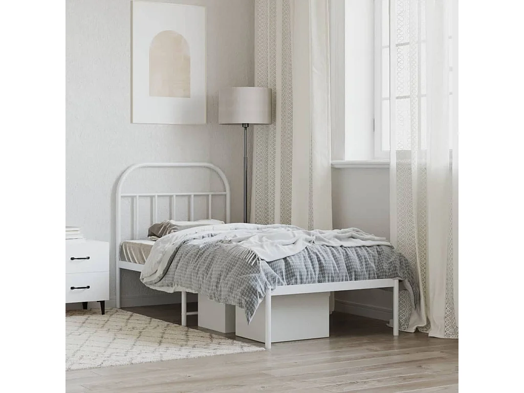 Lit-90x190 cm métal avec tête de lit blanc EGGB33747