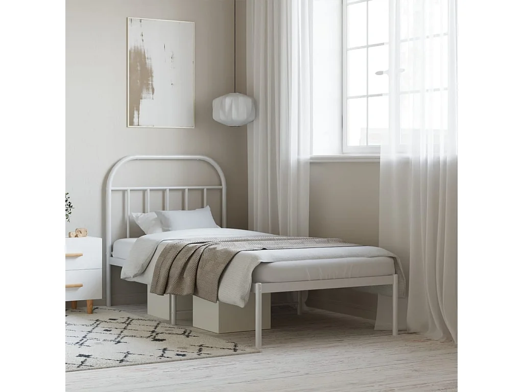 Bedframe met hoofdbord metaal wit 90x190 cm NL92822