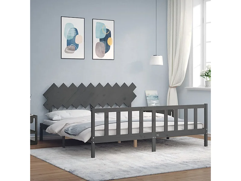 Lit-200x200 cm avec tête de lit gris bois massif EGGB14332