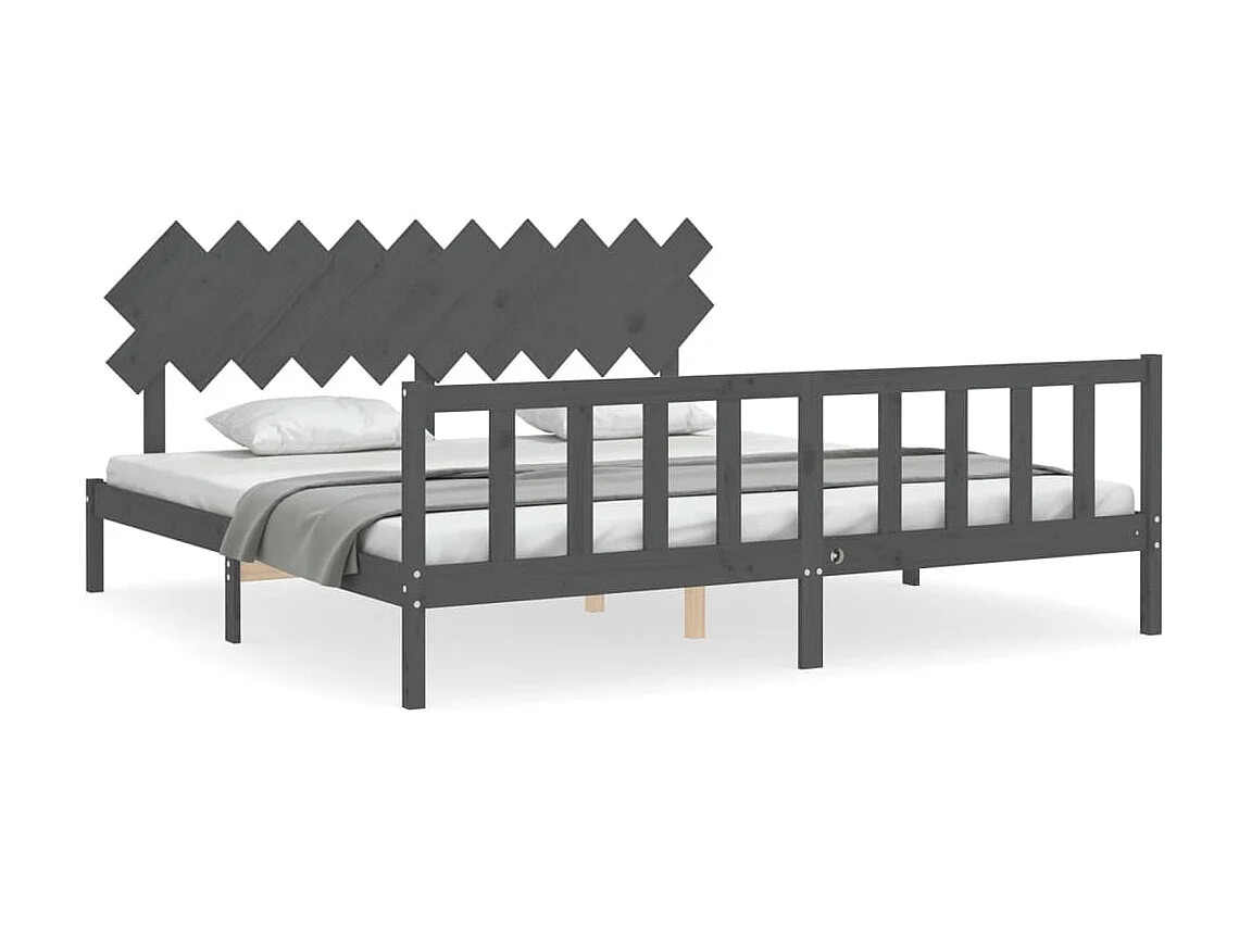 Lit-200x200 cm avec tête de lit gris bois massif EGGB14332