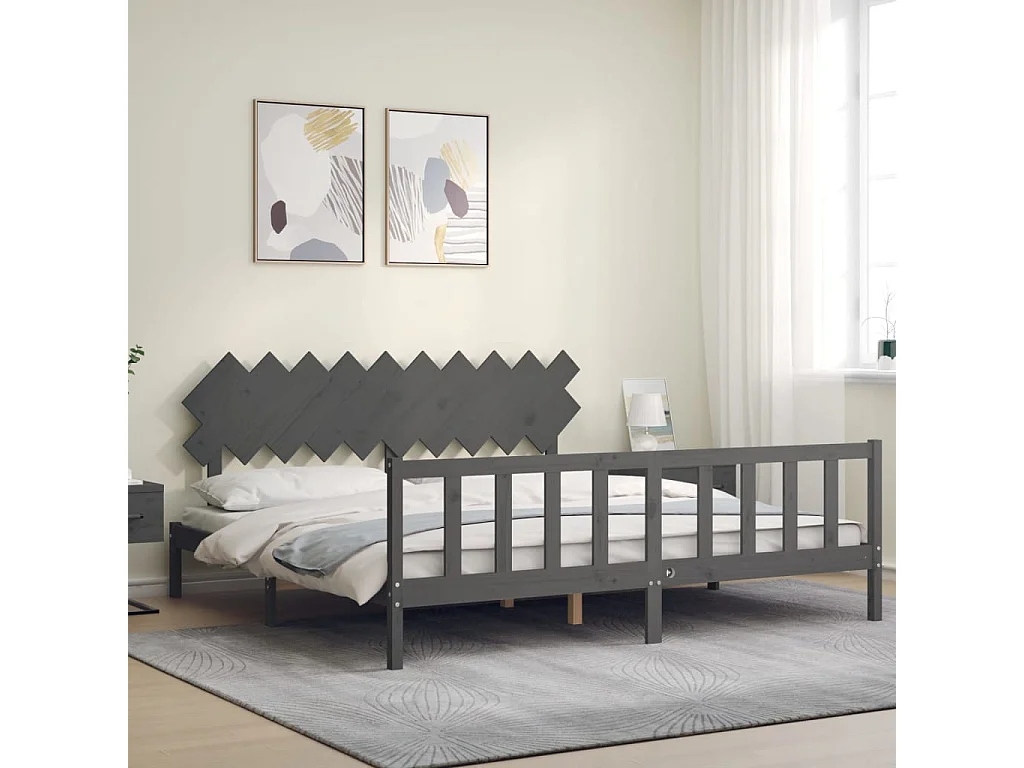 Lit-200x200 cm avec tête de lit gris bois massif EGGB14332