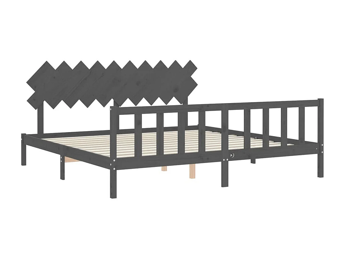 Lit-200x200 cm avec tête de lit gris bois massif EGGB14332