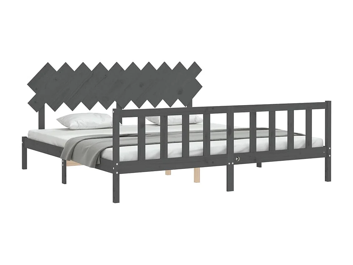 Bedframe met hoofdbord massief hout grijs 200x200 cm NL72713