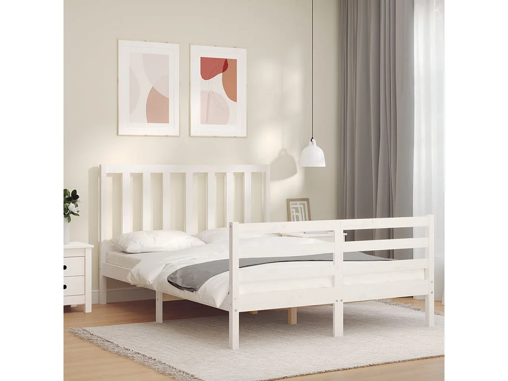 Lit-140x200 cm avec tête de lit blanc bois massif EGGB56031