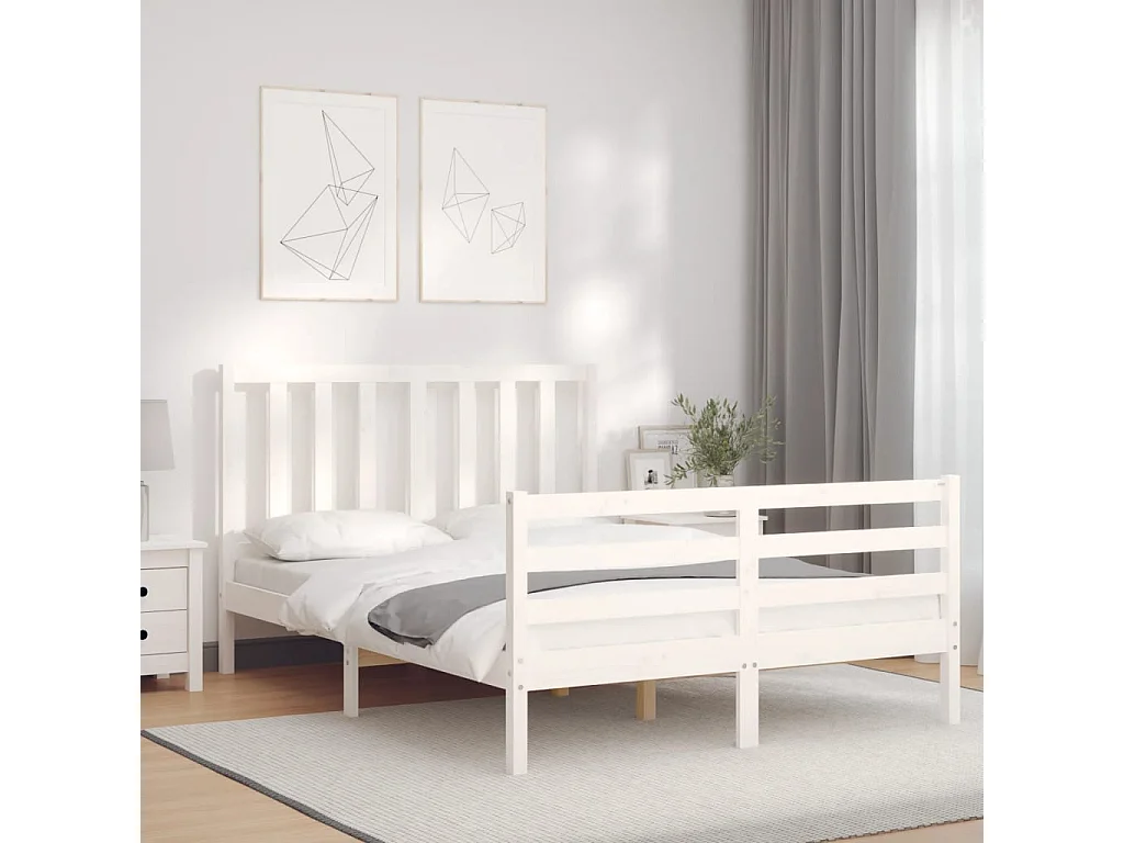 Lit-140x200 cm avec tête de lit blanc bois massif EGGB56031