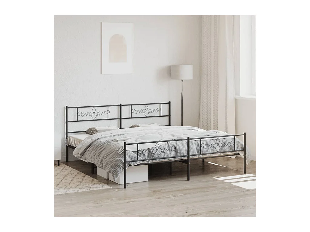 Lit-193x203 cm métal avec tête de lit/pied de lit noir EGGB81392