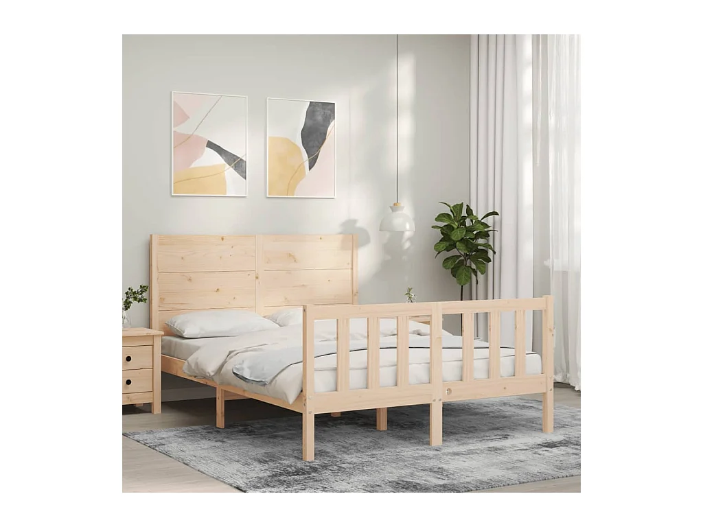 Lit-135x190 cm avec tête de lit double bois massif EGGB83182
