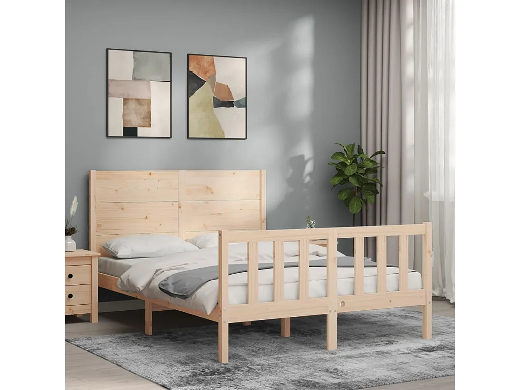 Lit-135x190 cm avec tête de lit double bois massif EGGB83182