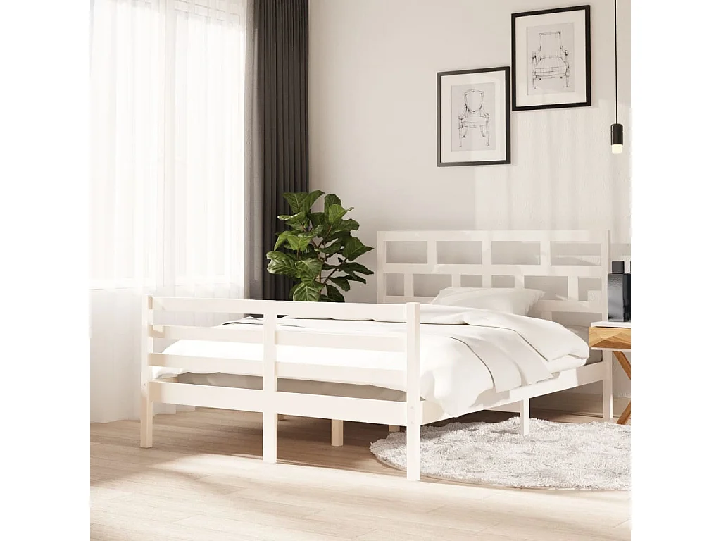 Cama 140x200 cm madeira de pinho maciça branco PT643166