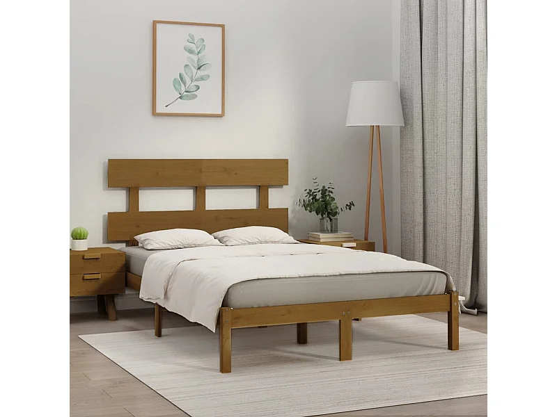 Cama 200x200 cm madeira maciça castanho mel PT407350