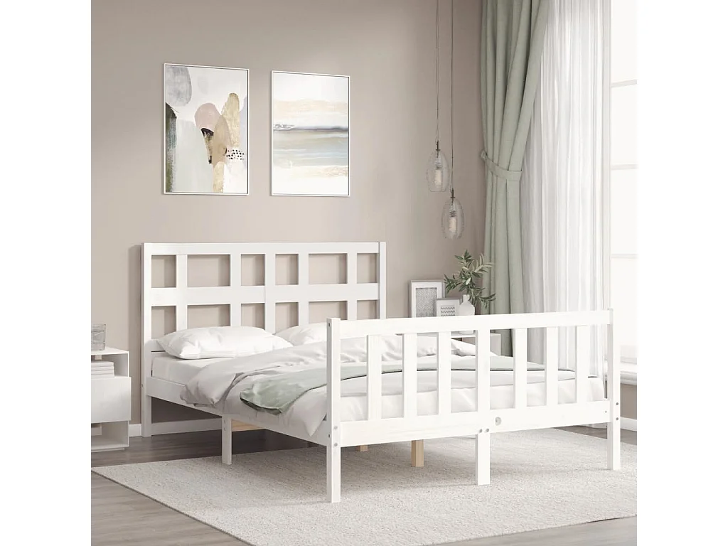Lit-140x190 cm avec tête de lit blanc bois massif EGGB91840