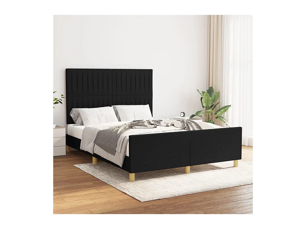 Lit-140x200 cm avec tête de lit Noir Tissu EGGB69461