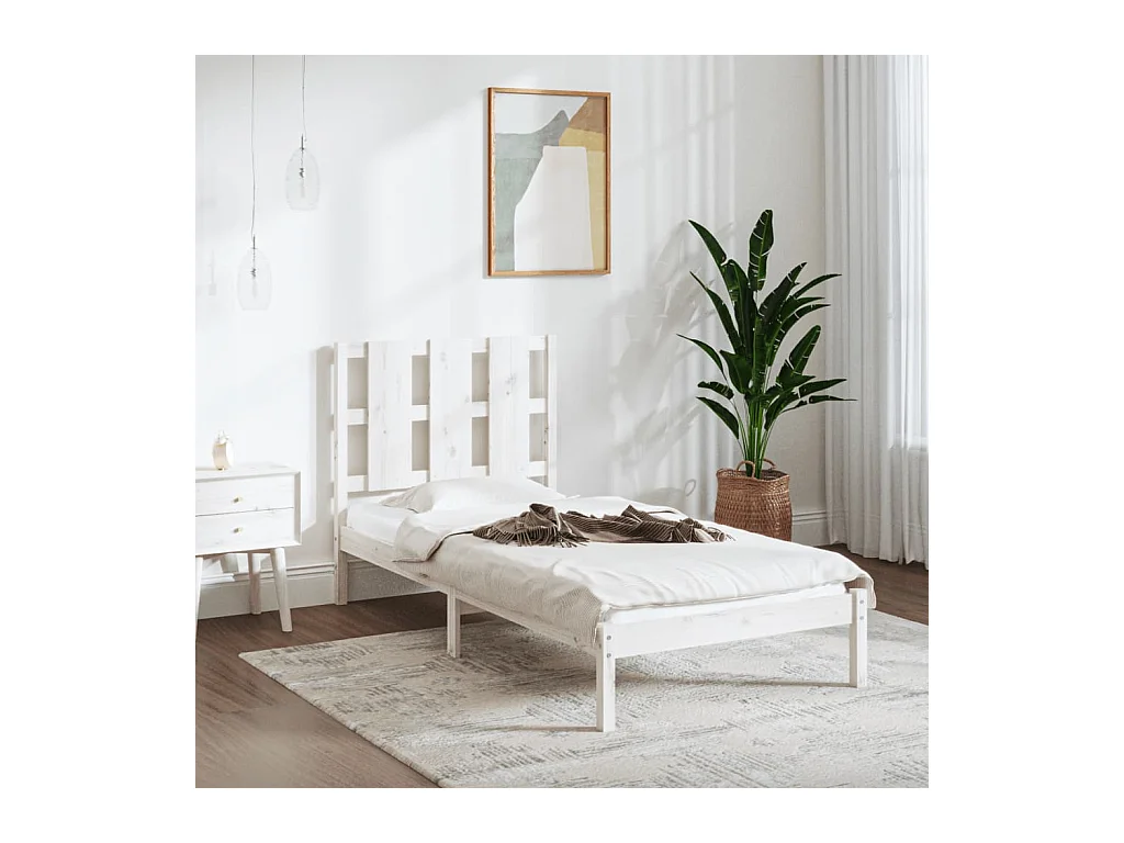 Lit-75x190 cm Blanc Bois massif Petit simple EGGB59219