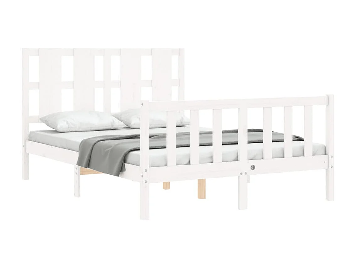 Bedframe met hoofdbord massief hout wit NL44952