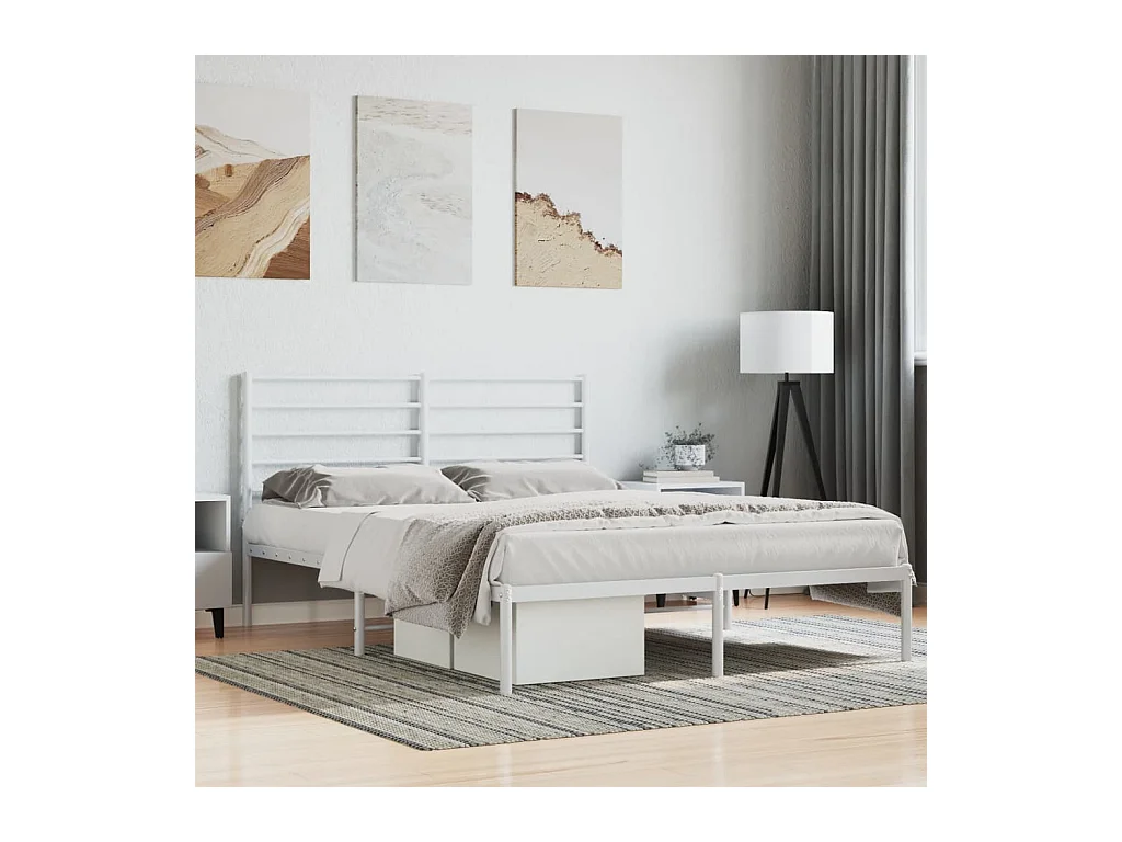 Lit-140x200 cm métal avec tête de lit blanc EGGB29310