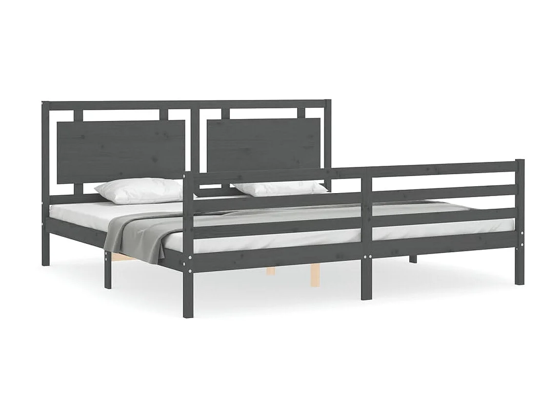 Lit-200x200 cm avec tête de lit gris bois massif EGGB27469