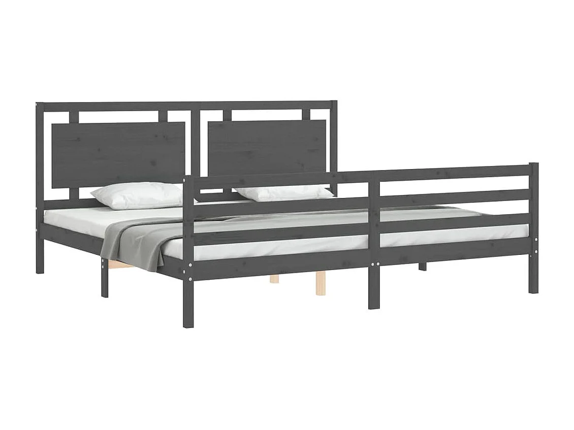 Lit-200x200 cm avec tête de lit gris bois massif EGGB27469