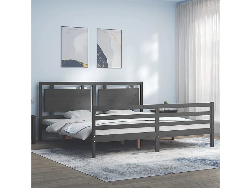 Bedframe met hoofdbord massief hout grijs 200x200 cm NL17059
