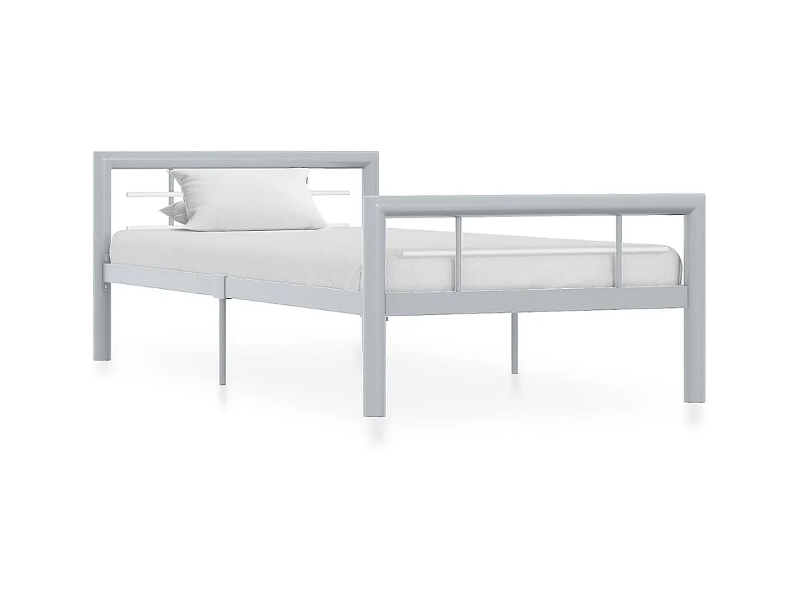 Lit-90x200 cm Gris et blanc Métal EGGB57693