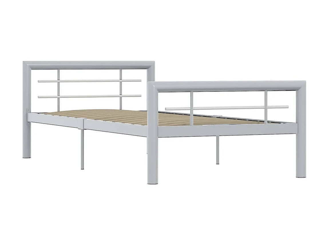 Lit-90x200 cm Gris et blanc Métal EGGB57693