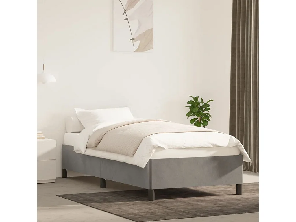 Cama 90x190 cm veludo cinzento-claro PT941590