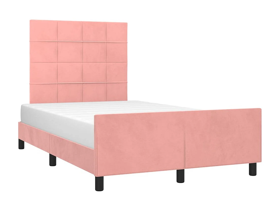 Cama 120x200 cm con cabecero de terciopelo rosa ES93683
