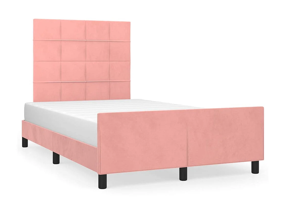 Cama 120x200 cm con cabecero de terciopelo rosa ES93683