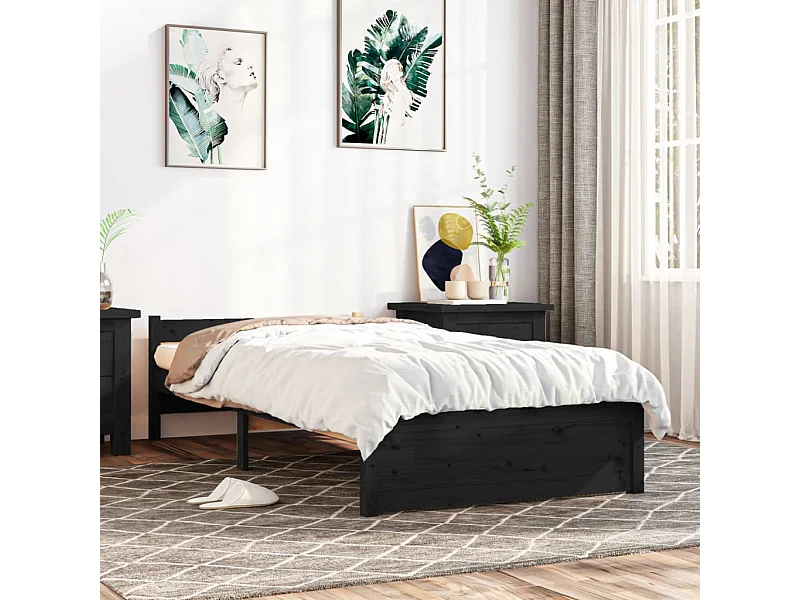 Lit-90x200 cm Noir Bois massif EGGB53801