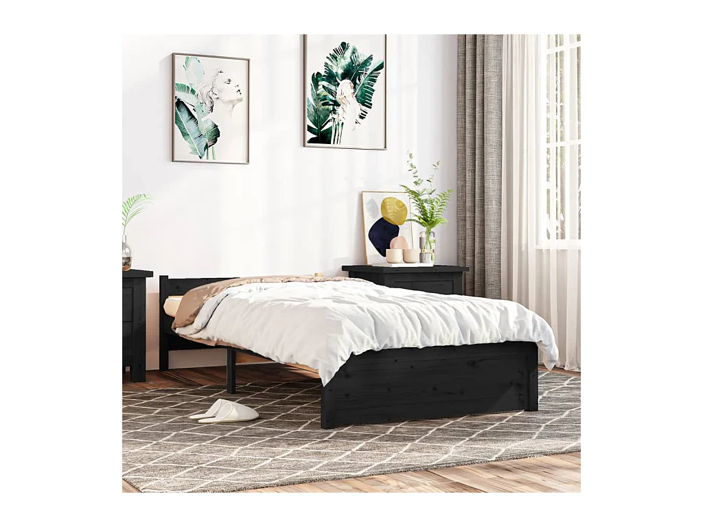 Lit-90x200 cm Noir Bois massif EGGB53801