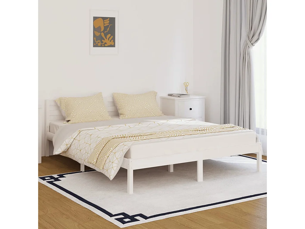 Lit-160x200 cm Bois massif de pin Blanc EGGB97468