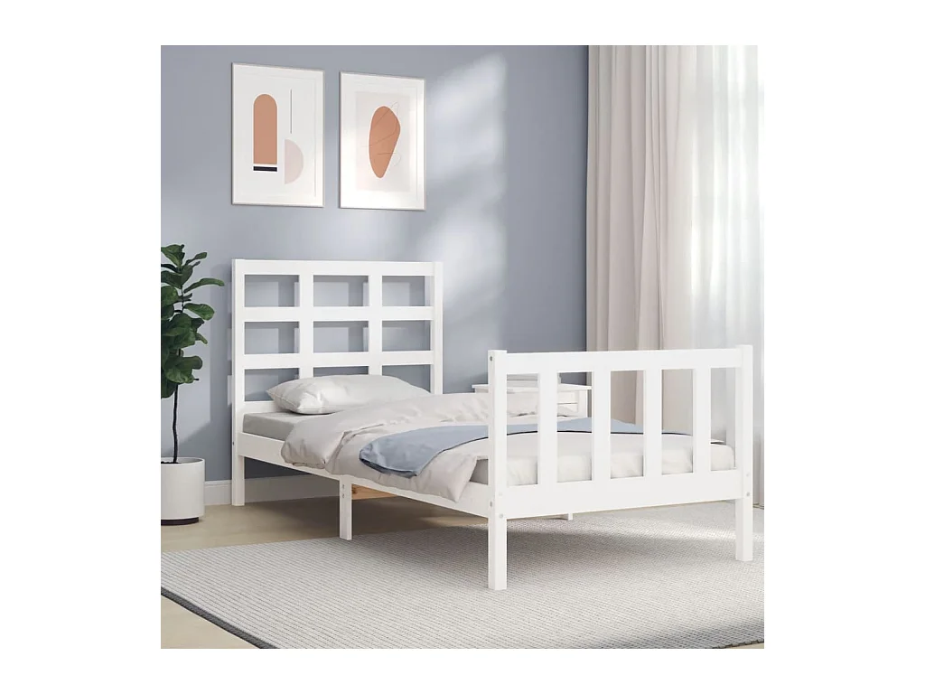 Lit-90x200 cm avec tête de lit blanc bois massif EGGB24160