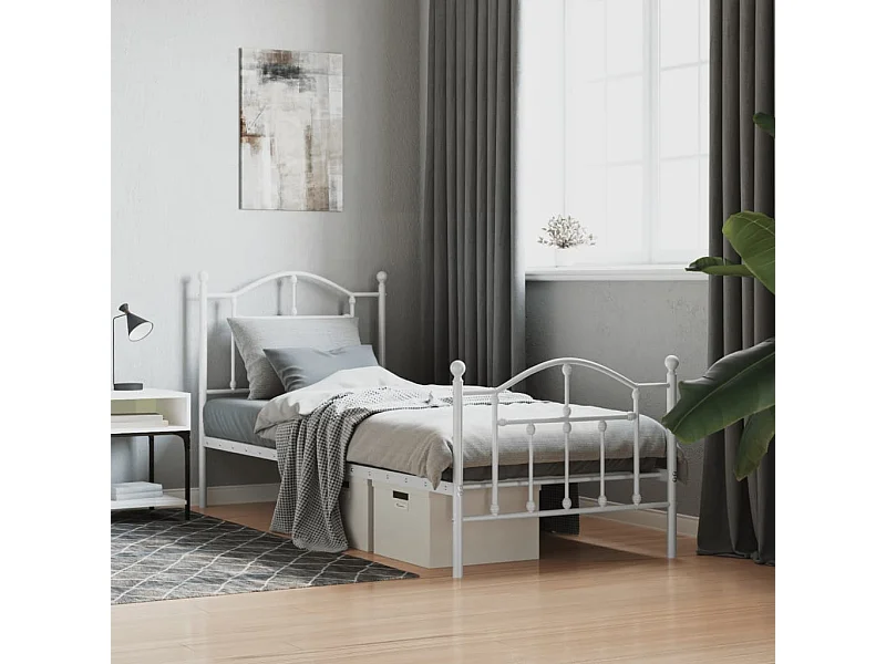 Lit-80x200 cm métal avec tête de lit/pied de lit blanc EGGB88157