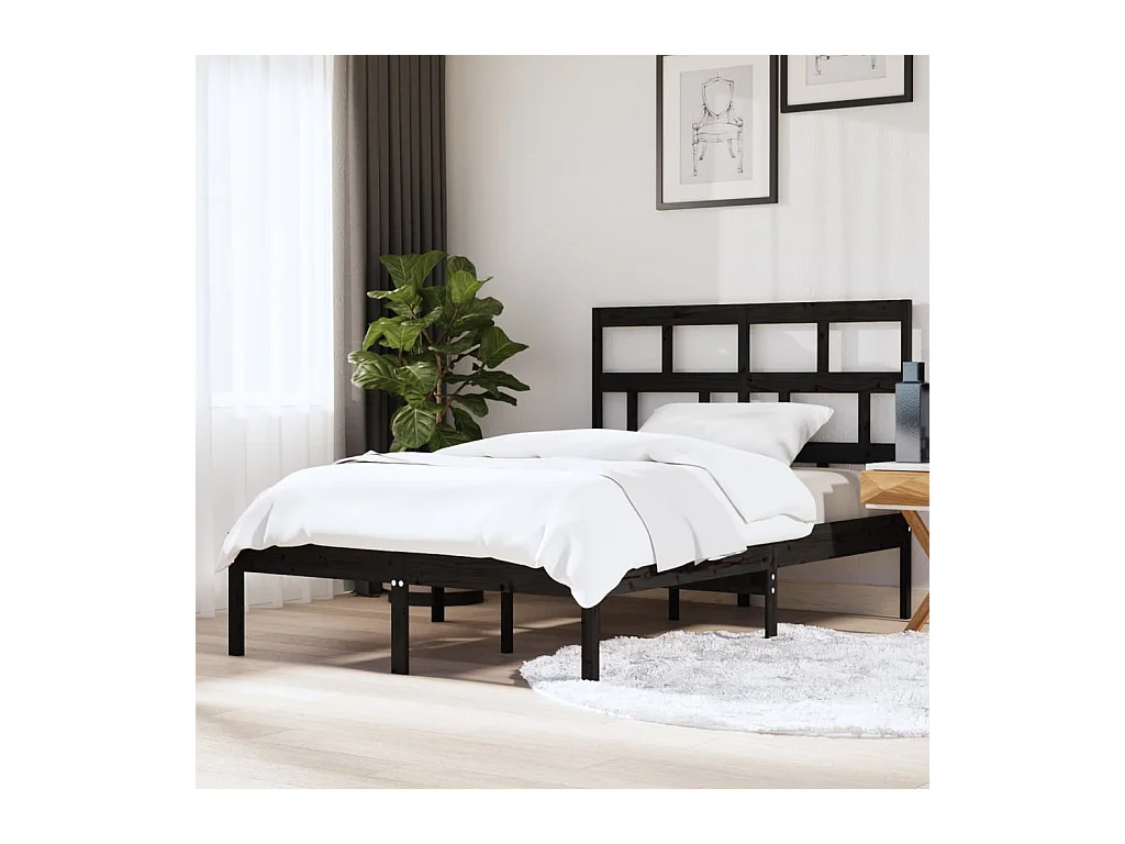Lit-150x200 cm Noir Bois massif Très grand EGGB48670