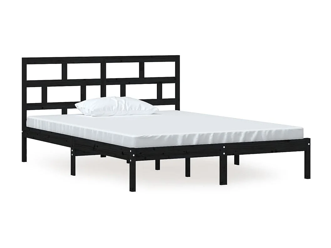 Lit-150x200 cm Noir Bois massif Très grand EGGB48670
