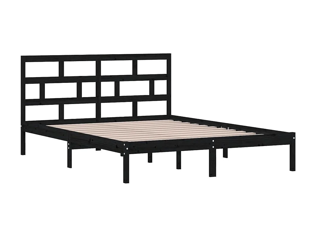 Lit-150x200 cm Noir Bois massif Très grand EGGB48670