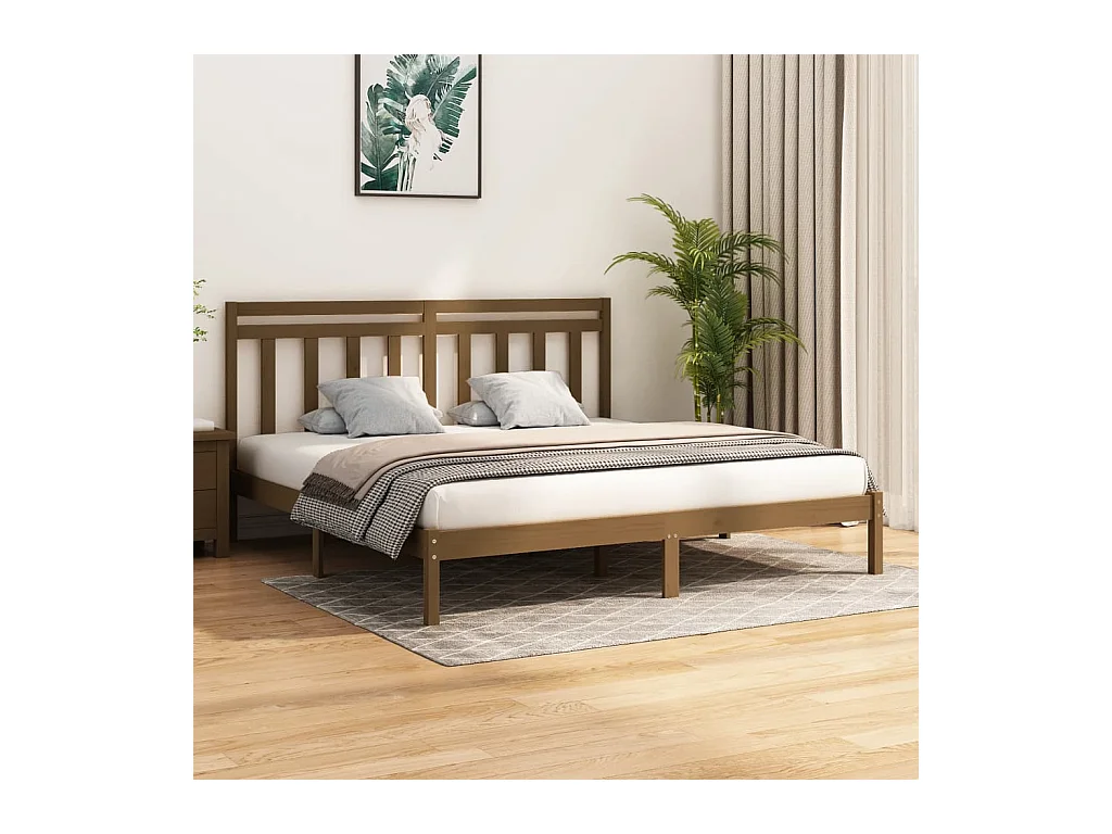 Lit-200x200 cm Marron miel Bois massif EGGB70198