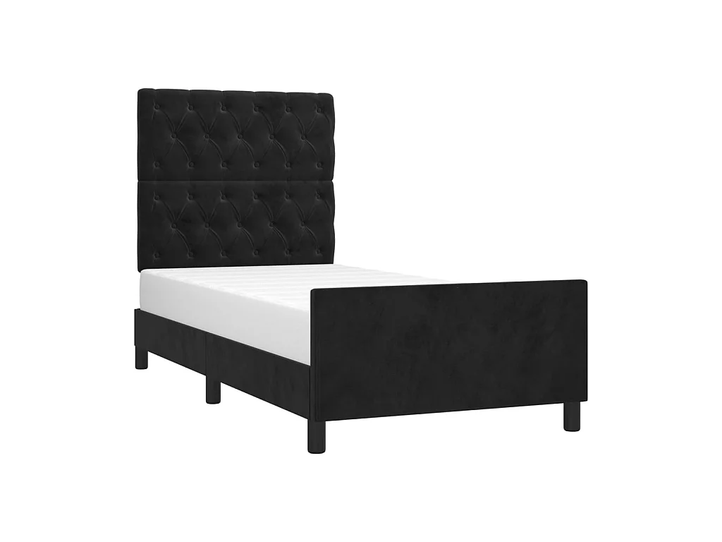Cama 80x200 cm con cabecero de terciopelo negro ES21277