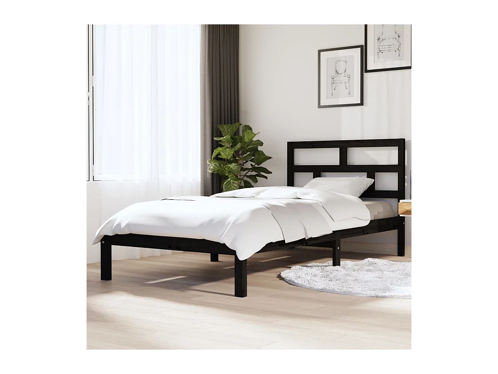 Lit-100x200 cm Noir Bois de pin massif EGGB96668