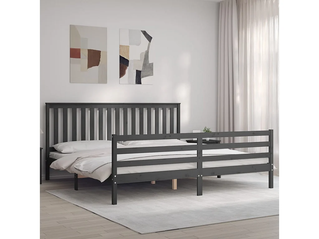 Lit-200x200 cm avec tête de lit gris bois massif EGGB73527