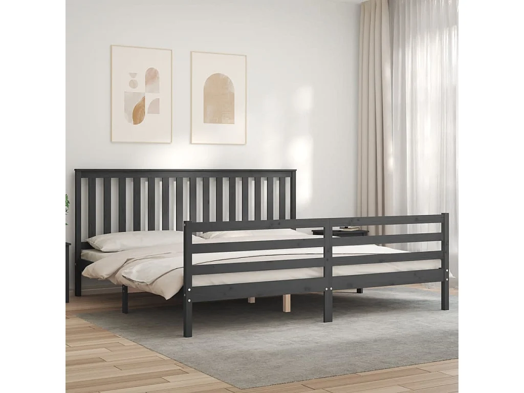 Lit-200x200 cm avec tête de lit gris bois massif EGGB73527