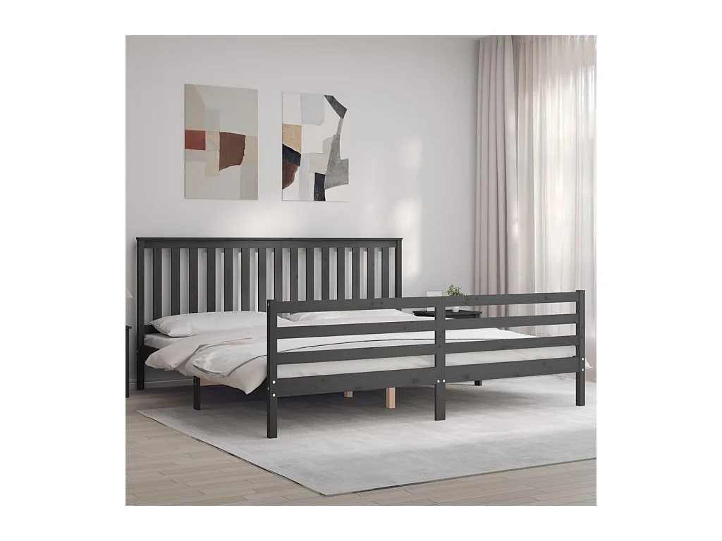 Cama com cabeceira 200x200 cm madeira maciça cinza PT322037
