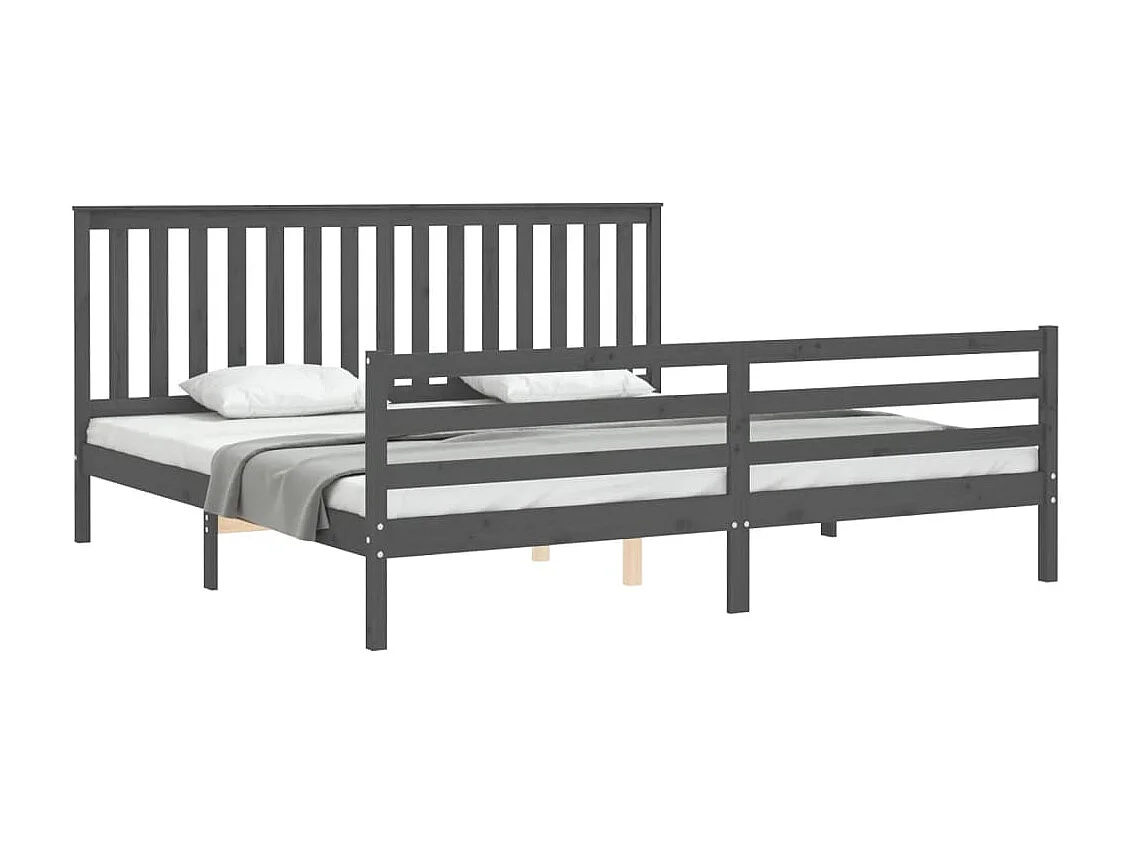 Lit-200x200 cm avec tête de lit gris bois massif EGGB73527