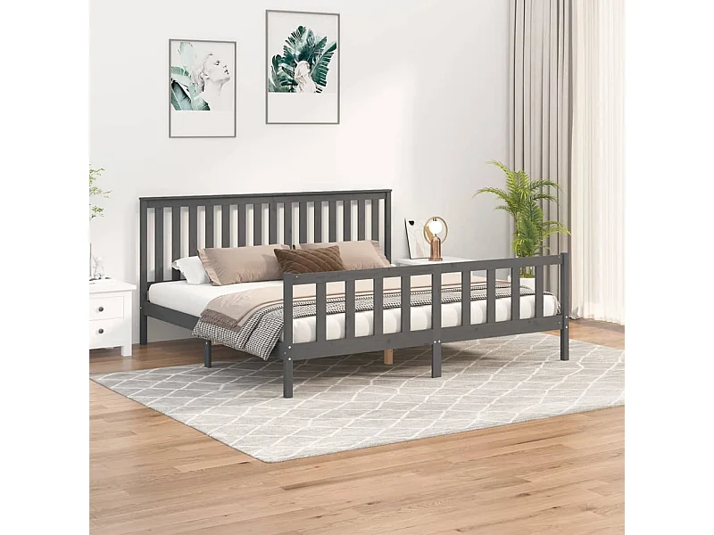 Lit-200x200 cm et tête de lit gris bois de pin massif EGGB34352