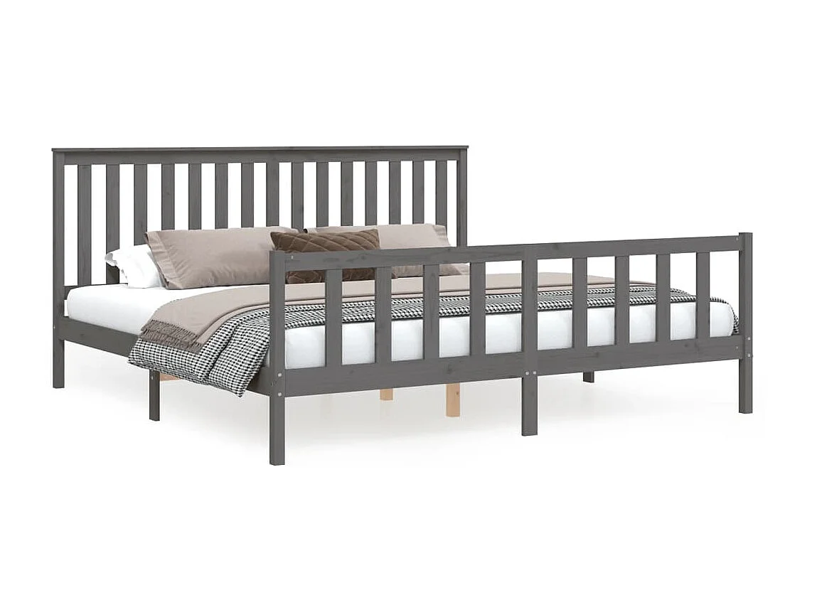 Lit-200x200 cm et tête de lit gris bois de pin massif EGGB34352