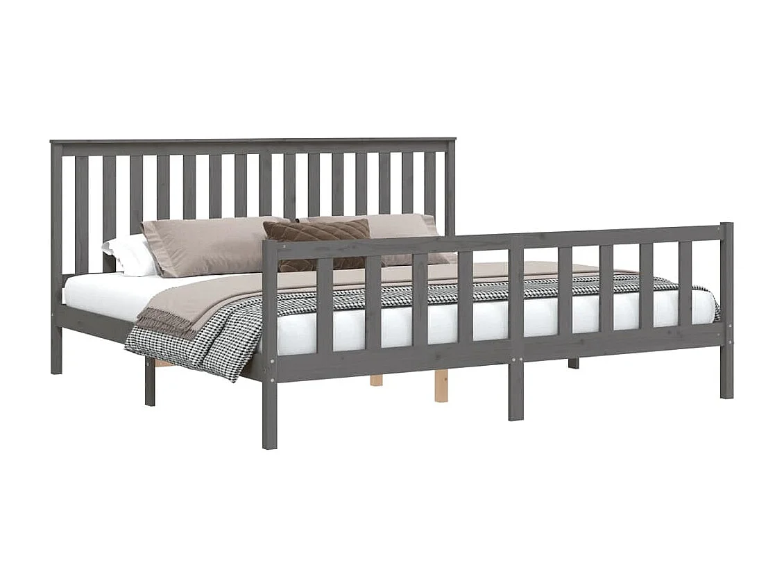 Lit-200x200 cm et tête de lit gris bois de pin massif EGGB34352